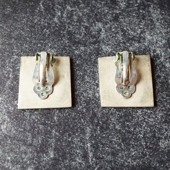 Vintage Taxco Sterling Silver Abalone Square Clip-On Earrings 1970s - Picture 3 of 5